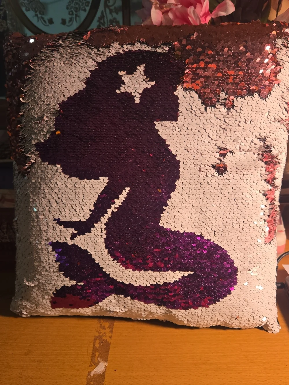 Sequin Mermaid Pillow - Purple on Silver